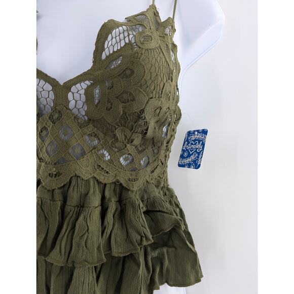 Free People Green Adella Cami Top Romantic Lace Bohemian Style - Picture 7 of 11